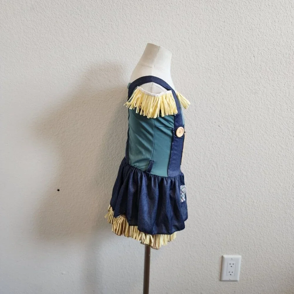 Wizard of Oz Scarecrow Patchwork Straw Hay Dress Halloween Costume w/Hat S/4-6